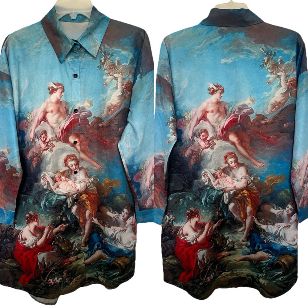 RENAISSANCE Botticelli Art TUNIC Top BIG Shirt MINI DRESS Duster Jacket Large